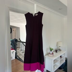 Eliza J burgundy and fuchsia color blocked a line dress